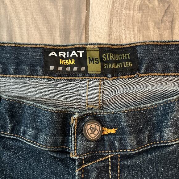 Ariat Mens Rebar M5 Jeans Size 42/30 Dark Wash Straight Leg Stretch Work Western - Picture 3 of 7